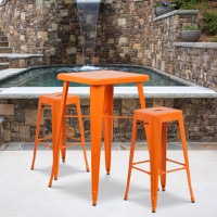 Stone - Contemporary Style Bar Table and Stack Stool Set - Orange