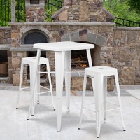 Stone - Contemporary Style Bar Table and Stack Stool Set - White