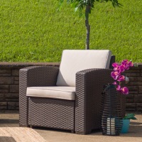 Seneca - Contemporary Outdoor Chair - Beige Cushions/Chocolate Brown Frame