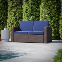 Seneca - Contemporary Outdoor Loveseat - Navy Cushions/Chocolate Brown Frame