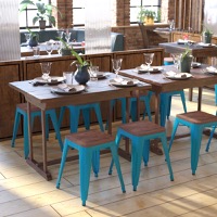 Kai - Set of 4 Space Saving 18 Inch Indoor Dining Stool - Teal