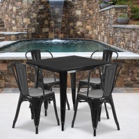 Foster - Contemporary Style Table and Stack Chair Set - Black