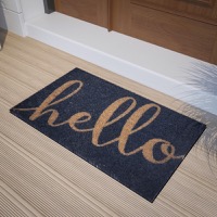 Harbold - Contemporary 18" x 30" Hello Coir Entryway Doormat - Navy