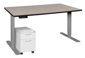 Esteem 72" Height Adjustable Power Desk with Single White Mobile Pedestal - Maple/Grey