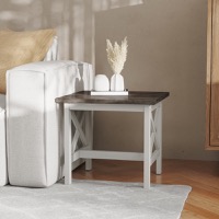 Jasper - Farmhouse Style End Table & X-Frame Design - Acacia Gray Top/Rustic White Frame