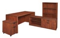 Legacy 66" Hi-Low L-Desk with Open Hutch and Single Mobile Pedestal - Cherry