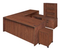 Legacy 71" Hi-Low U-Desk with Single Mobile Pedestal and Open Hutch - Cherry