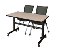 Kobe 48" Flip Top Mobile Training Table - Beige & 2 Apprentice Chairs - Black