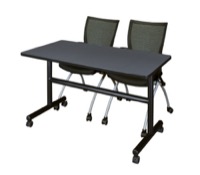 Kobe 48" Flip Top Mobile Training Table - Grey & 2 Apprentice Chairs - Black