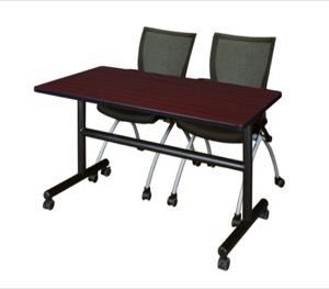 Kobe 48" Flip Top Mobile Training Table - Mahogany & 2 Apprentice Chairs - Black