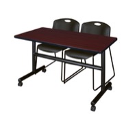 Kobe 48" Flip Top Mobile Training Table - Mahogany & 2 Zeng Stack Chairs - Black