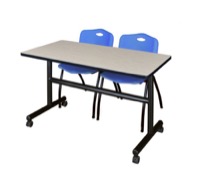 Kobe 48" Flip Top Mobile Training Table - Maple & 2 'M' Stack Chairs - Blue