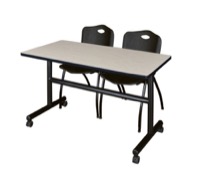 Kobe 48" Flip Top Mobile Training Table - Maple & 2 'M' Stack Chairs - Black