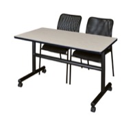 Kobe 48" Flip Top Mobile Training Table - Maple & 2 Mario Stack Chairs - Black