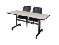 Kobe 60" Flip Top Mobile Training Table - Maple & 2 Mario Stack Chairs - Black