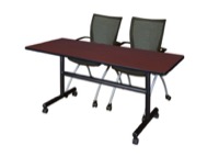 60" x 30" Flip Top Mobile Training Table - Mahogany and 2 Apprentice Nesting Chairs