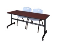 Kobe 72" Flip Top Mobile Training Table - Mahogany & 2 'M' Stack Chairs - Grey