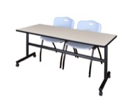 Kobe 72" Flip Top Mobile Training Table - Maple & 2 'M' Stack Chairs - Grey