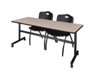 72" x 30" Flip Top Mobile Training Table - Beige and 2 "M" Stack Chairs - Black