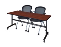 72" x 30" Flip Top Mobile Training Table - Cherry and 2 Cadence Nesting Chairs