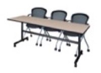 84" x 24" Flip Top Mobile Training Table - Beige and 3 Cadence Nesting Chairs