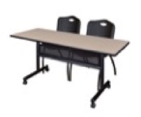 60" x 24" Flip Top Mobile Training Table with Modesty Panel - Beige and 2 "M" Stack Chairs - Black