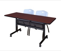 60" x 24" Flip Top Mobile Training Table with Modesty Panel - Mahogany and 2 "M" Stack Chairs - Grey