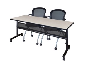 72" x 24" Flip Top Mobile Training Table with Modesty Panel - Maple and 2 Cadence Nesting Chairs