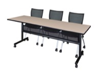 84" x 24" Flip Top Mobile Training Table with Modesty Panel - Beige and 3 Apprentice Nesting Chairs