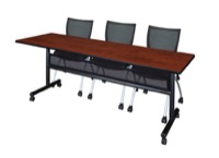 84" x 24" Flip Top Mobile Training Table with Modesty Panel - Cherry and 3 Apprentice Nesting Chairs