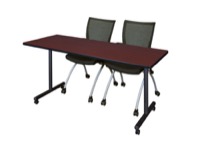 72" x 24" Kobe T-Base Mobile Training Table - Mahogany & 2 Apprentice Chairs - Black