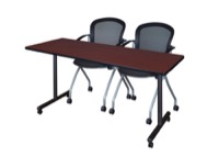 72" x 24" Kobe T-Base Mobile Training Table - Mahogany & 2 Cadence Chairs - Black