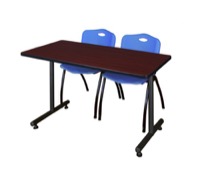 48" x 24" Kobe Training Table - Mahogany & 2 'M' Stack Chairs - Blue