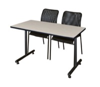 48" x 24" Kobe Training Table - Maple & 2 Mario Stack Chairs - Black