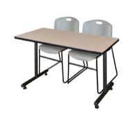 48" x 30" Kobe Training Table - Beige and 2 Zeng Stack Chairs - Grey