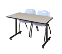 48" x 30" Kobe Training Table - Maple and 2 "M" Stack Chairs - Grey