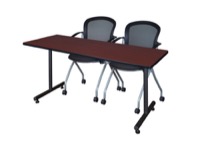 60" x 24" Kobe Training Table - Mahogany and 2 Cadence Nesting Chairs