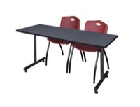 66" x 24" Kobe Training Table - Grey & 2 'M' Stack Chairs - Burgundy