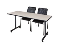 66" x 24" Kobe Training Table - Maple & 2 Mario Stack Chairs - Black