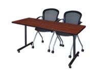 66" x 30" Kobe Training Table - Cherry and 2 Cadence Nesting Chairs