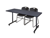 72" x 30" Kobe Training Table - Grey and 2 Zeng Stack Chairs - Black