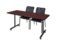 72" x 30" Kobe Training Table - Mahogany and 2 Mario Stack Chairs