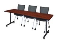 84" x 24" Kobe Training Table - Cherry & 3 Apprentice Chairs - Black