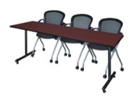 84" x 24" Kobe Training Table - Mahogany and 3 Cadence Nesting Chairs