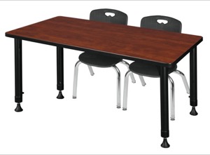 Kee 48" x 24" Height Adjustable Classroom Table  - Cherry & 2 Andy 12-in Stack Chairs - Black