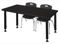 Kee 48" x 24" Height Adjustable Classroom Table  - Mocha Walnut & 2 Andy 12-in Stack Chairs - Black