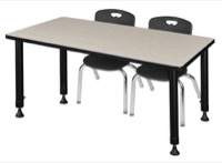 Kee 48" x 30" Height Adjustable Classroom Table  - Maple & 2 Andy 12-in Stack Chairs - Black