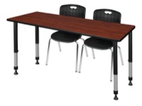 Kee 60" x 24" Height Adjustable Classroom Table  - Cherry & 2 Andy 18-in Stack Chairs - Black