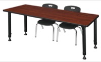 Kee 60" x 24" Height Adjustable Classroom Table  - Cherry & 2 Andy 12-in Stack Chairs - Black