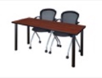 60" x 24" Kee Training Table - Cherry/Black and 2 Cadence Nesting Chairs